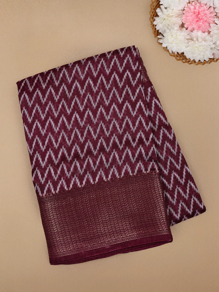 Red Chevron Designed Fancy Cotton Saree - Diadem