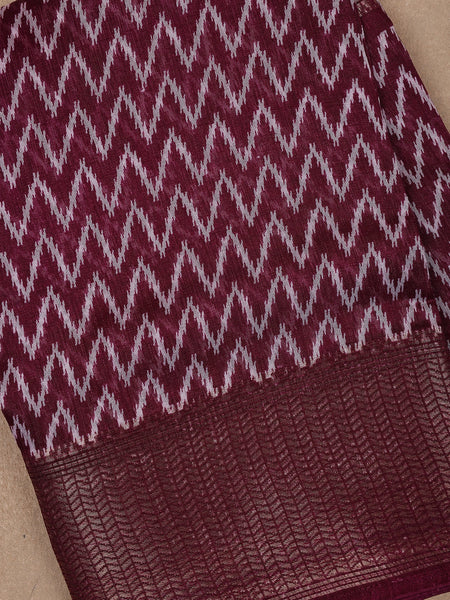 Red Chevron Designed Fancy Cotton Saree - Diadem