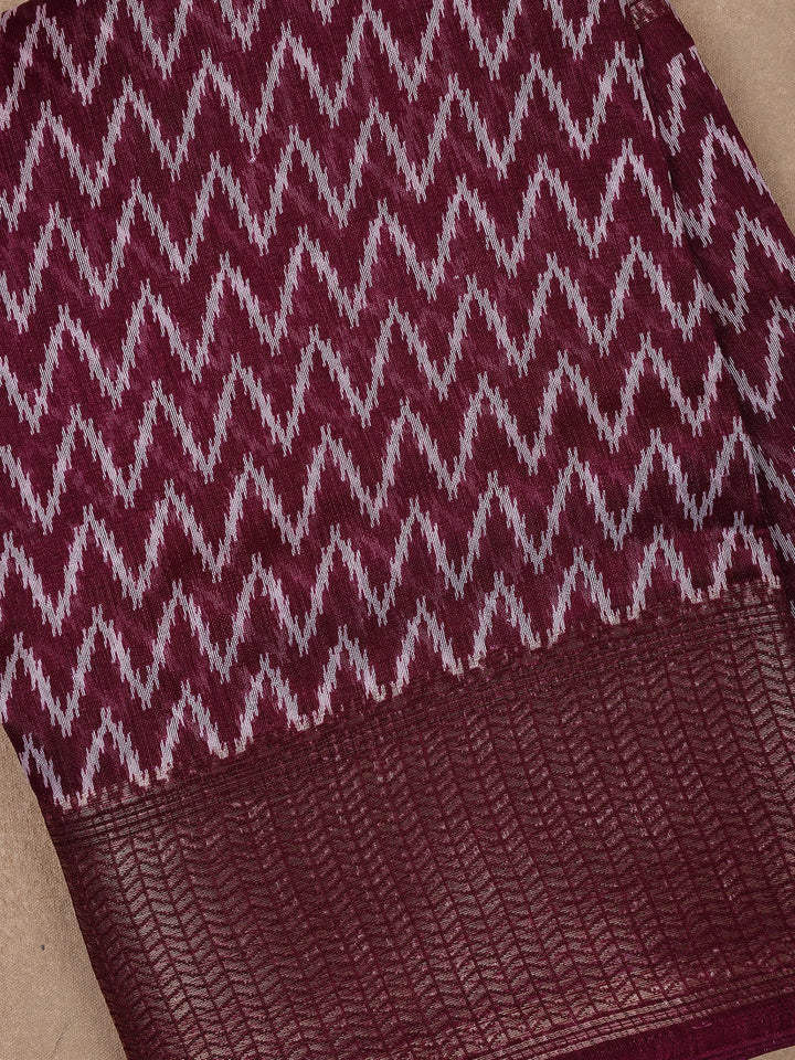 Red Chevron Designed Fancy Cotton Saree - Diadem