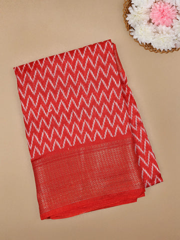 Red Chevron Designed Fancy Cotton Saree - Diadem