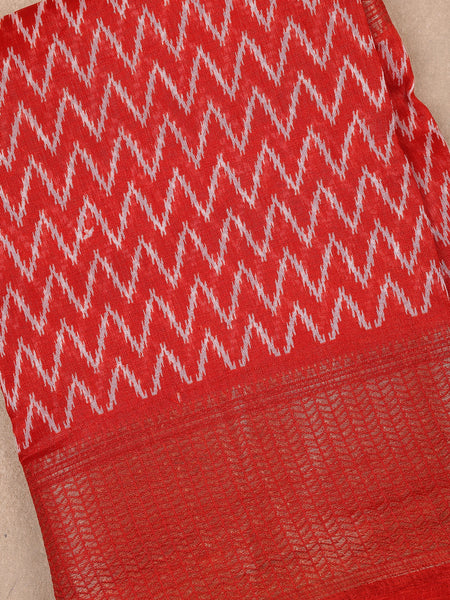 Red Chevron Designed Fancy Cotton Saree - Diadem
