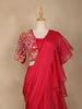 Red Crepe Ready To Wear Saree With Plain Body Paired with Designer Blouse - Diadem