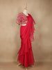 Red Crepe Ready To Wear Saree With Plain Body Paired with Designer Blouse - Diadem