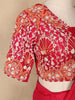 Red Crepe Ready To Wear Saree With Plain Body Paired with Designer Blouse - Diadem