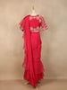 Red Crepe Ready To Wear Saree With Plain Body Paired with Designer Blouse - Diadem
