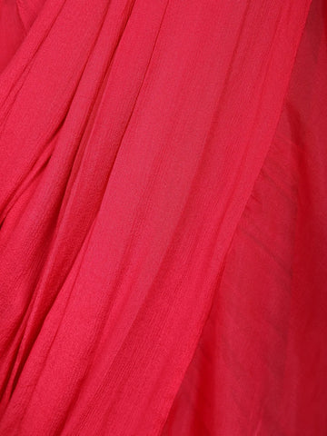Red Crepe Ready To Wear Saree With Plain Body Paired with Designer Blouse - Diadem