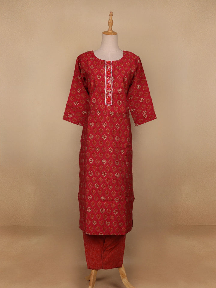 Red Diamond Designed Cotton Salwar Suit - Diadem