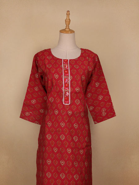 Red Diamond Designed Cotton Salwar Suit - Diadem