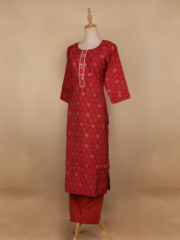 Red Diamond Designed Cotton Salwar Suit - Diadem