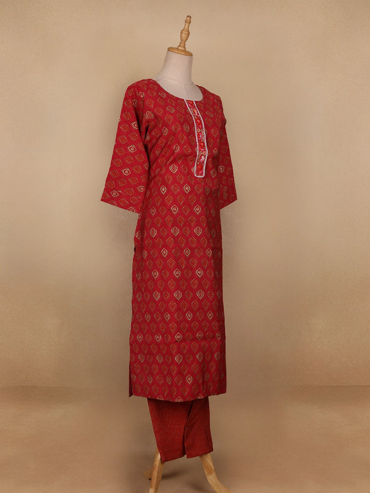 Red Diamond Designed Cotton Salwar Suit - Diadem