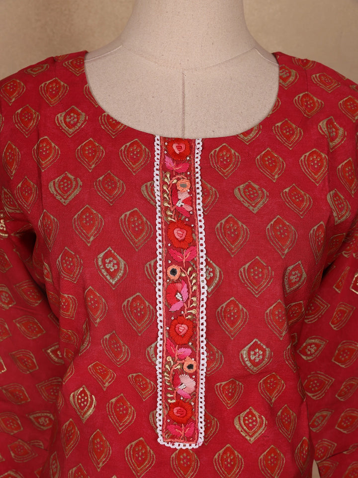 Red Diamond Designed Cotton Salwar Suit - Diadem