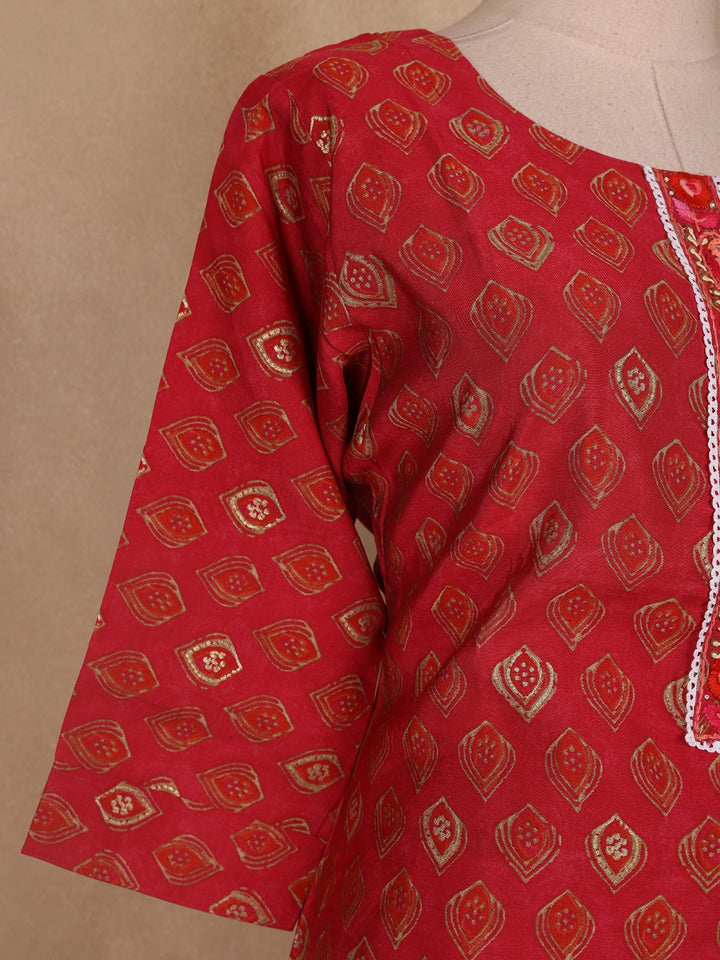 Red Diamond Designed Cotton Salwar Suit - Diadem