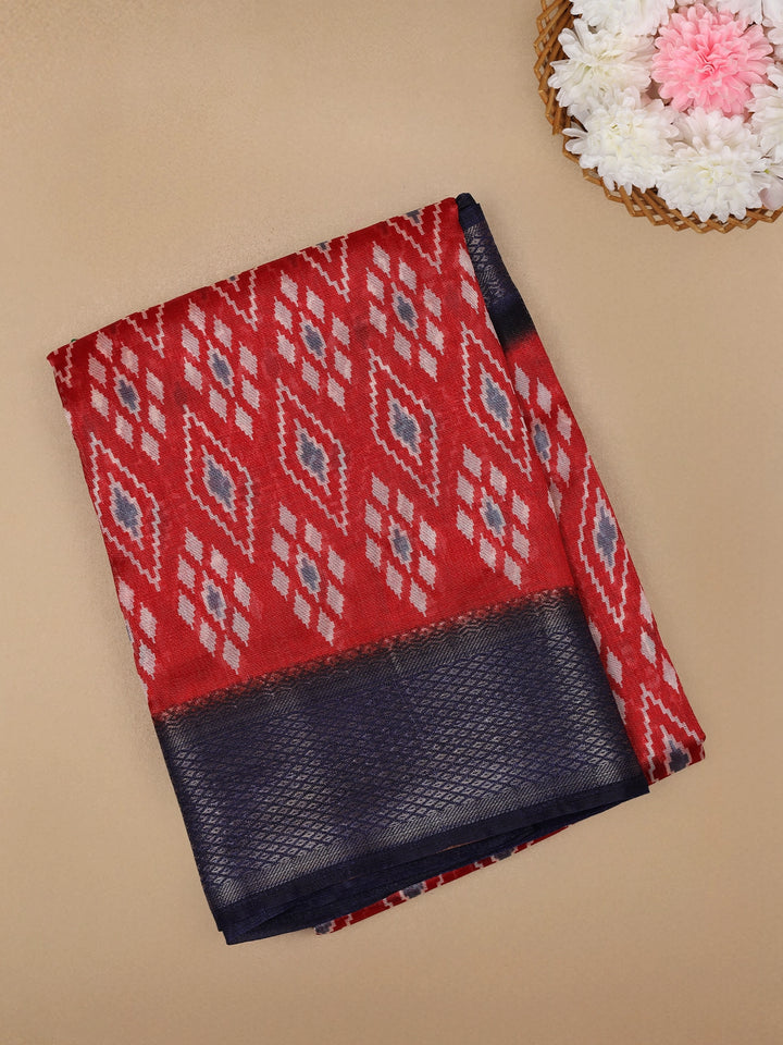 Red Diamond Designed Fancy Cotton Saree - Diadem