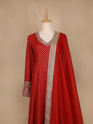 Red Dotted Design Georgette Anarkali Salwar Suit - Diadem