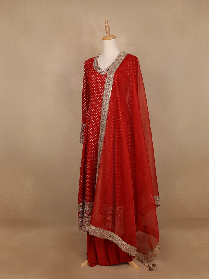Red Dotted Design Georgette Anarkali Salwar Suit - Diadem