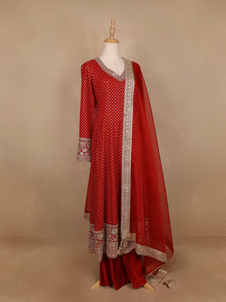Red Dotted Design Georgette Anarkali Salwar Suit - Diadem