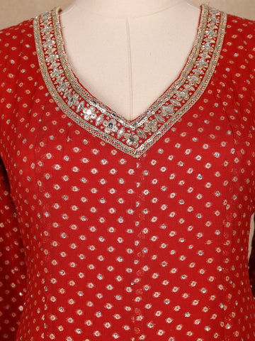 Red Dotted Design Georgette Anarkali Salwar Suit - Diadem
