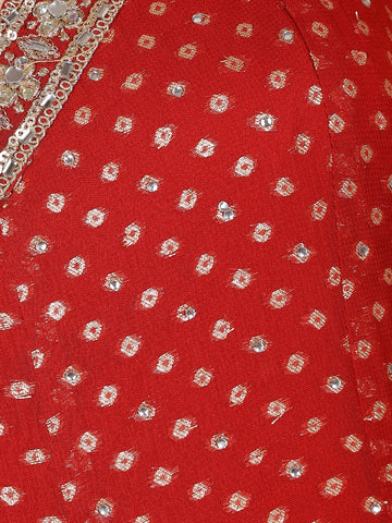Red Dotted Design Georgette Anarkali Salwar Suit - Diadem