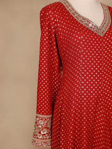 Red Dotted Design Georgette Anarkali Salwar Suit - Diadem