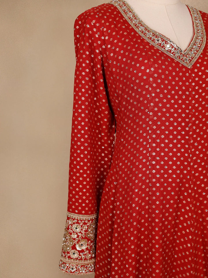 Red Dotted Design Georgette Anarkali Salwar Suit - Diadem