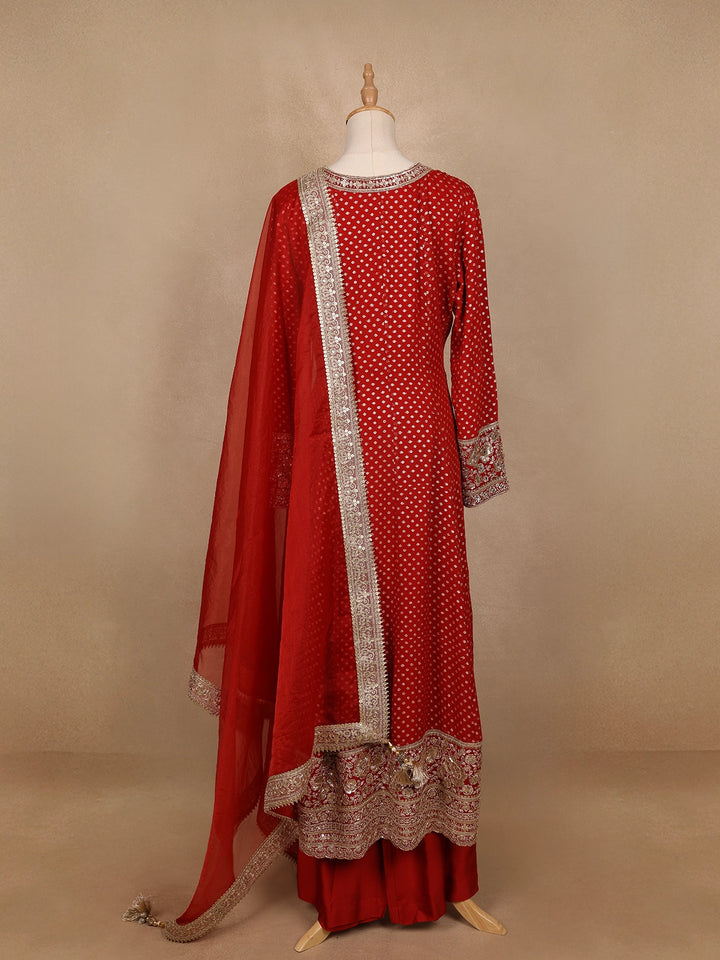 Red Dotted Design Georgette Anarkali Salwar Suit - Diadem