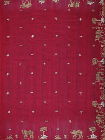 Red Elephant and Floral Designed Semi Tussar Saree - Diadem