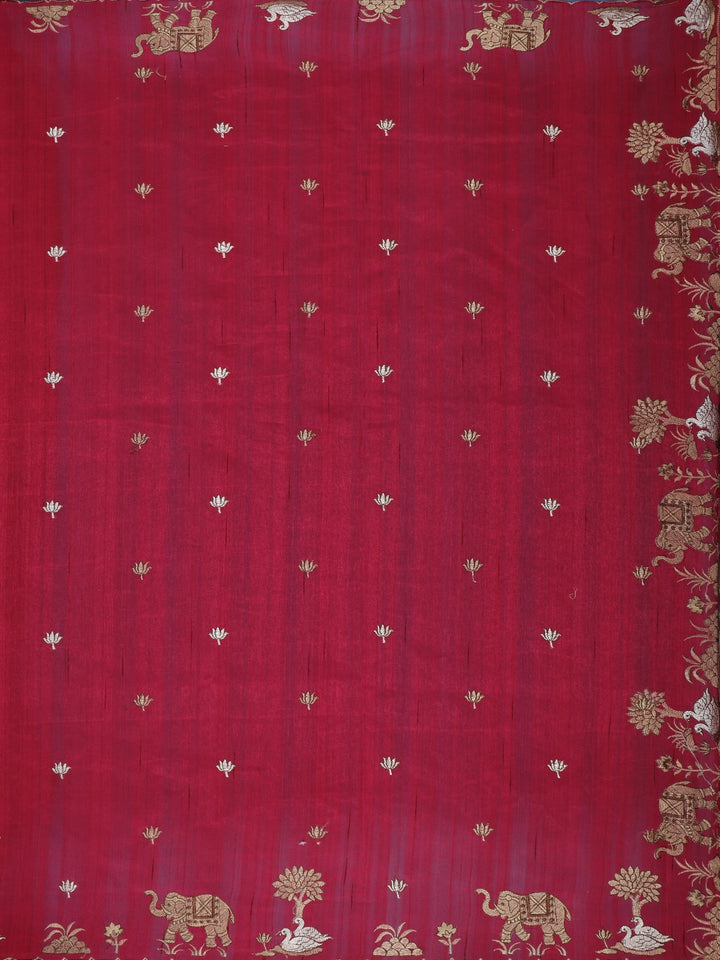 Red Elephant and Floral Designed Semi Tussar Saree - Diadem