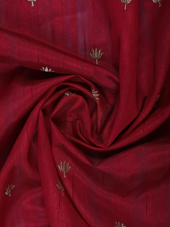 Red Elephant and Floral Designed Semi Tussar Saree - Diadem