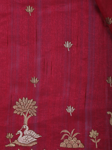 Red Elephant and Floral Designed Semi Tussar Saree - Diadem