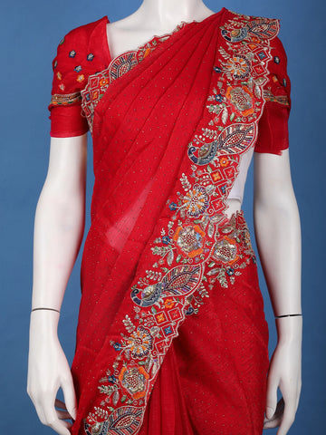 Red Embroidered Georgette Saree - Diadem