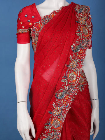 Red Embroidered Georgette Saree - Diadem