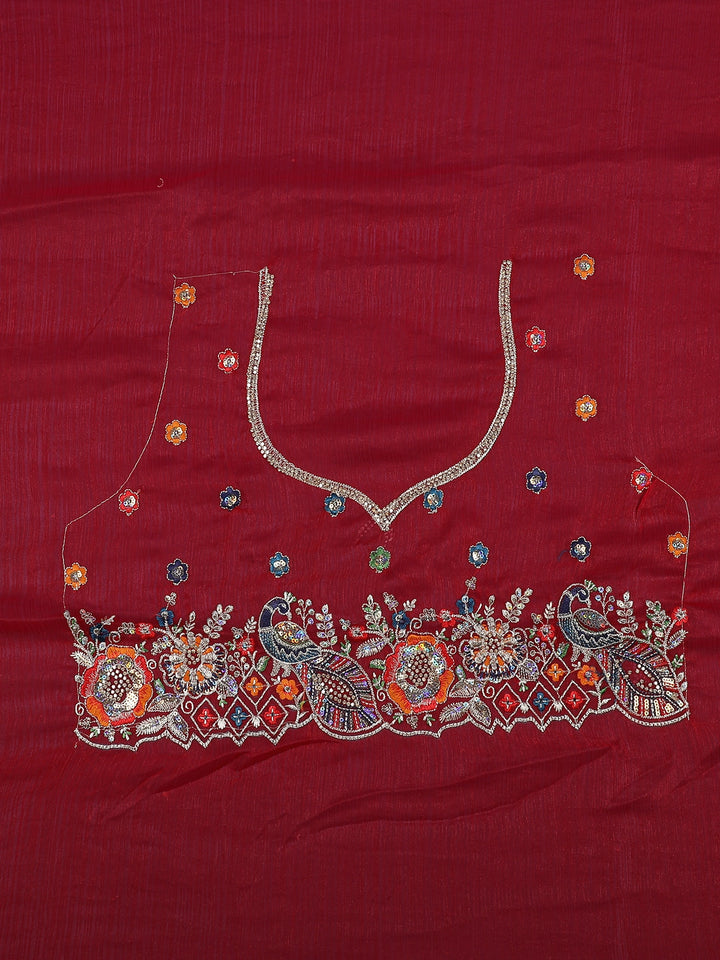 Red Embroidered Georgette Saree - Diadem