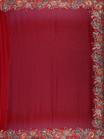 Red Embroidered Georgette Saree - Diadem