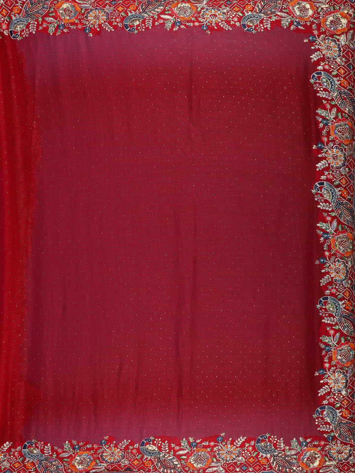 Red Embroidered Georgette Saree - Diadem