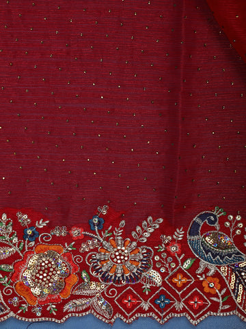 Red Embroidered Georgette Saree - Diadem