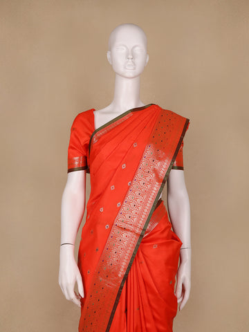 Red Floral And Diamond Mtif Zari Weaving Soft Silk Saree - Diadem