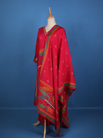 Red Floral Designed Cotton Salwar Suit - Diadem
