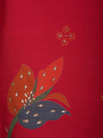 Red Floral Designed Cotton Salwar Suit - Diadem
