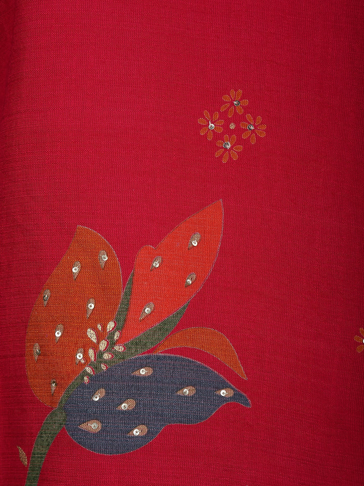 Red Floral Designed Cotton Salwar Suit - Diadem