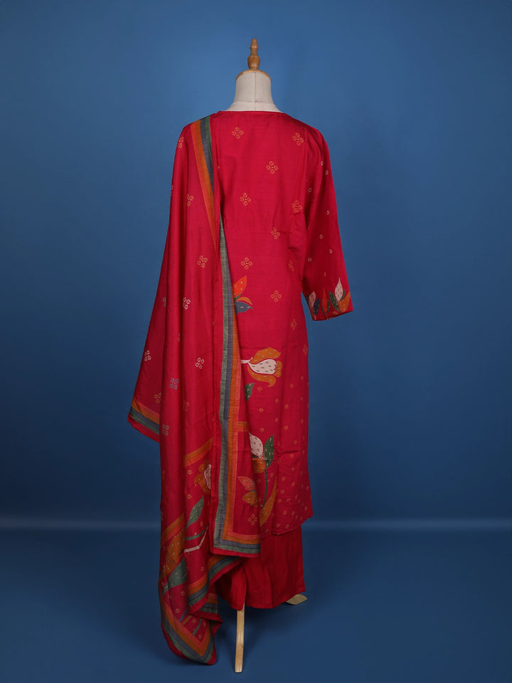 Red Floral Designed Cotton Salwar Suit - Diadem