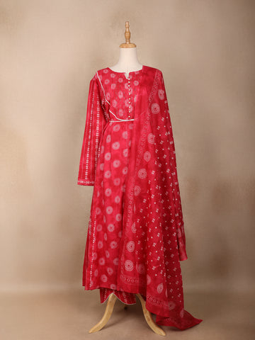 Red Floral Designed Cotton Salwar Suit - Diadem