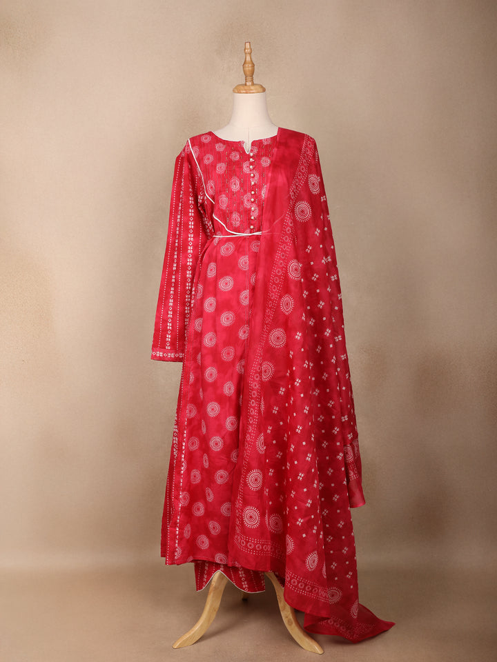 Red Floral Designed Cotton Salwar Suit - Diadem