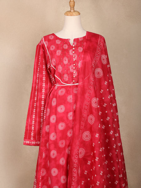 Red Floral Designed Cotton Salwar Suit - Diadem
