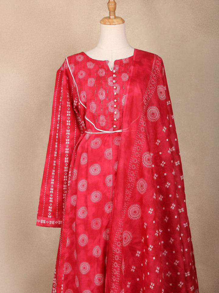 Red Floral Designed Cotton Salwar Suit - Diadem