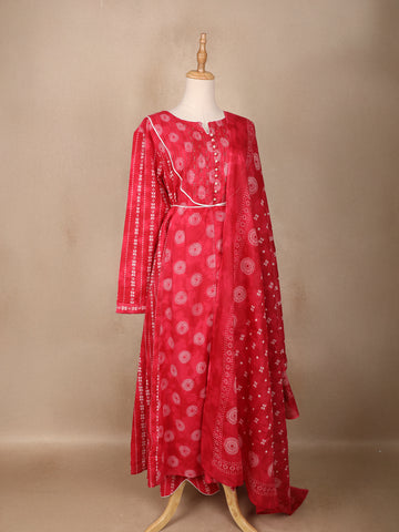 Red Floral Designed Cotton Salwar Suit - Diadem