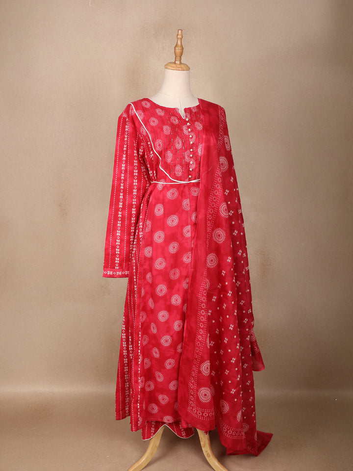 Red Floral Designed Cotton Salwar Suit - Diadem