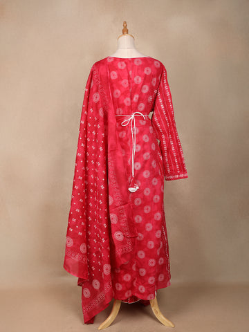 Red Floral Designed Cotton Salwar Suit - Diadem