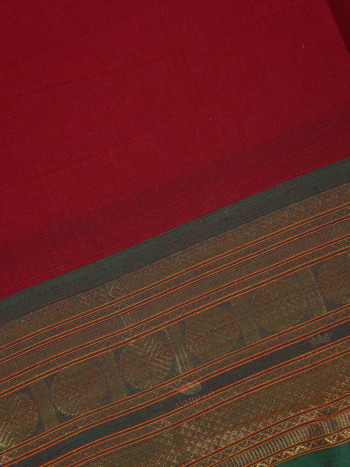 Red Floral Designed Cotton Saree - Diadem