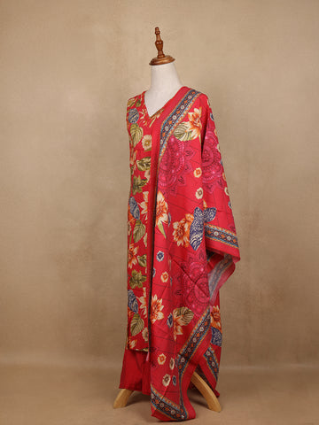 Red Floral Design Print Cotton Salwar Suit - Diadem