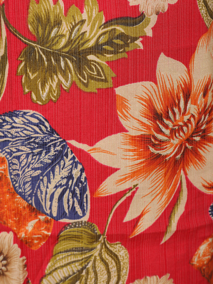 Red Floral Design Print Cotton Salwar Suit - Diadem